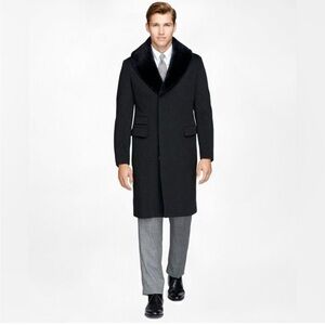 Brooks Brothers Established 1818 Wool & Cashmere Men’s Top Coat With Fur Collar